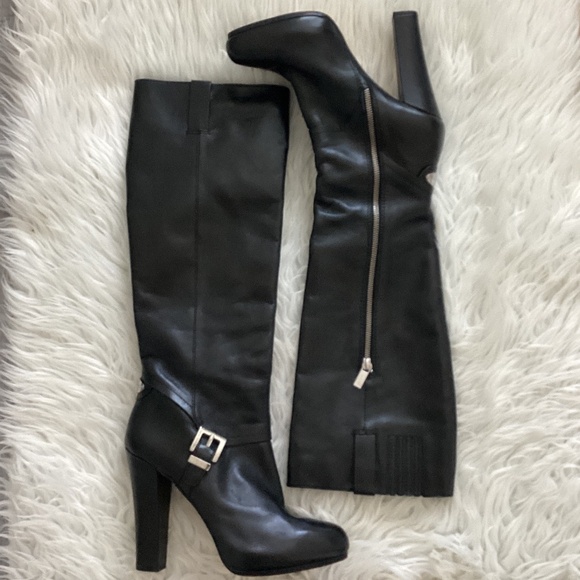 Michael Kors Black Leather Knee-High Boots - Picture 1 of 7